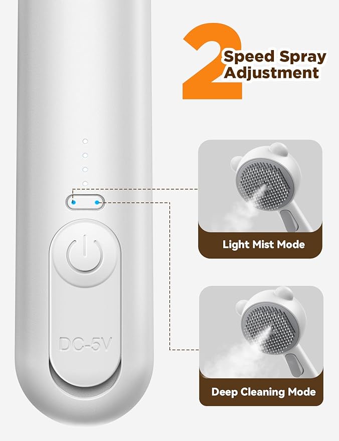 Cat Steam Brush, Brushes for Indoor Cats with Release Button, Dual Speed Spray USB Rechargeable Grooming Supplies, Cat Brush for Shedding Suitable for All Long-haired and Short-haired Pets