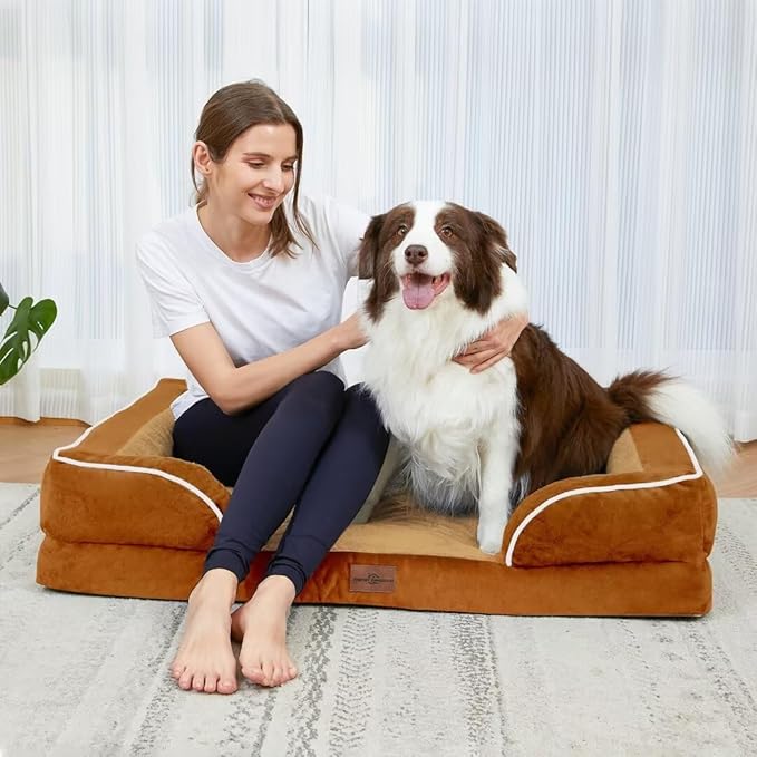 Comfort Expression Waterproof Dog Bed, XXL Dog Bed Orthopedic Foam, Waterproof Pet Sofa Couch with Washable Removable Cover & Non-Slip Bottom(XX-Large,Caramel)