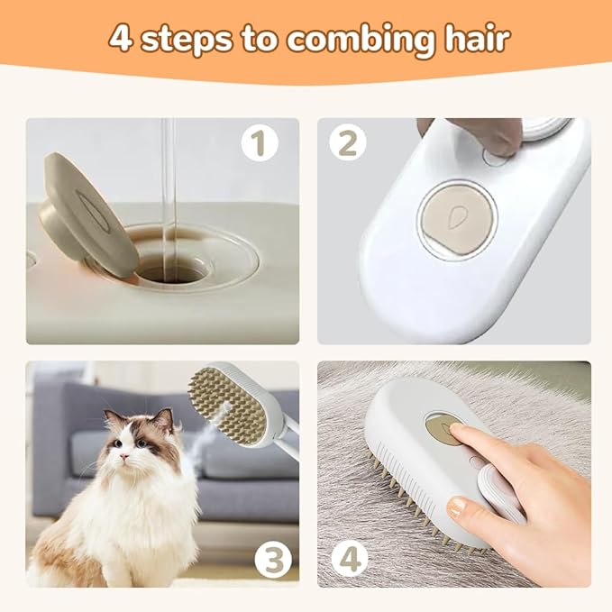 Cat Steam Brush, New 3 in 1 Pet Steam Groomer Brush, Rechargeable Pets Steam Groomer Comb for Massaging and Cleaning Shedding Pet Hair, Multifunctional Hair Removal Comb Cats and Dogs (White)