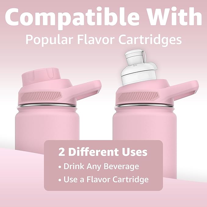 Chill Oasis Water Bottle | Compatible With Popular Flavor Cartridges | BPA Free, Leak Proof, Double-Walled Vacuum Insulated Stainless Steel, and Dishwasher Safe | Cold for 24 Hours (Pink, 22oz)