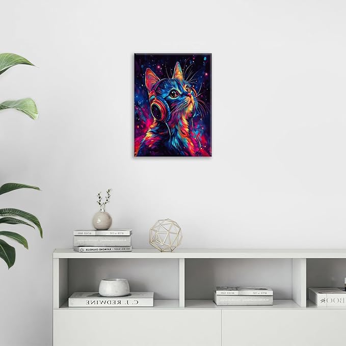 Cat Wall Art Canvas Fantastic Animal Wall Decor Prints Framed Painting Colorful Pictures Gifts Artwork for Bathroom Living Dining Kitchen 12"x16"