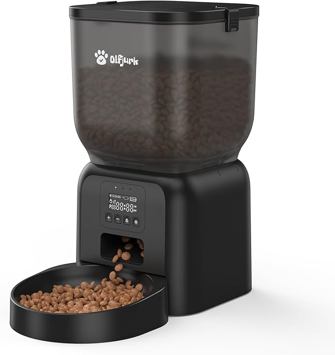 Automatic Dog & Cat Feeder with Freshness Preservation, 4L Timed Cat Feeder with LCD Screen.Up to 6 Meals Per Day and 1-15 Portion for Cats & Dog (Black)