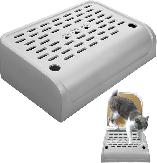 Cat Ramp for Litter Box Step, Stainless Steel Automatic Litter Box Ramp Cat Steps Mat with Filter Function, Double Layered Self Cleaning Cat Stairs with Storage Space for Litter Catcher (Grey)