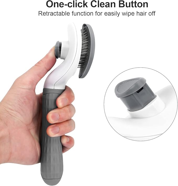Depets Self Cleaning Slicker Brush, Dog Cat Bunny Pet Grooming Shedding Brush - Easy to Remove Loose Undercoat, Pet Massaging Tool Suitable for Pets with Long or Short Hair Gray