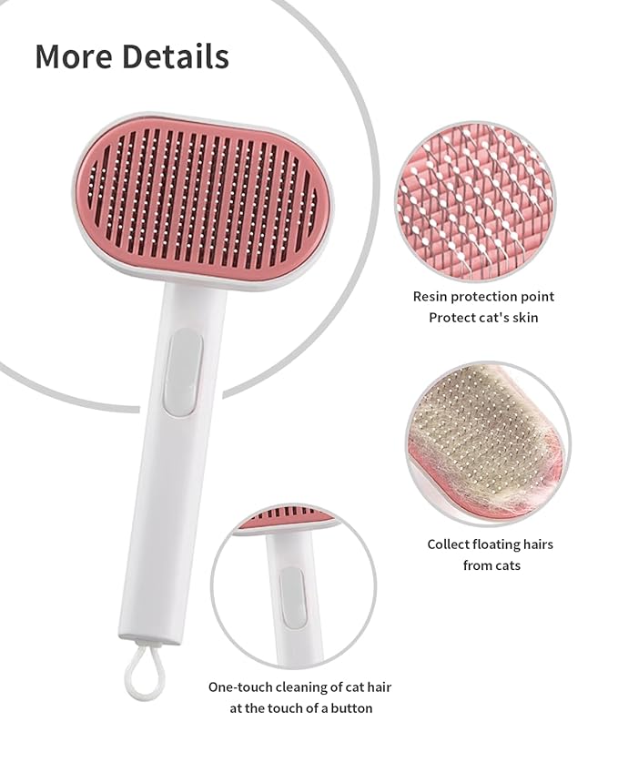 Cat Brush With Release Button - Self-Cleaning Sliker for Indoor Short Cats, Effortless Hair Removal, Gentle on Skin, Grooming for Shedding and Loose Fur