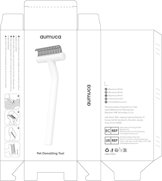 aumuca Undercoat Rake for Cats & Small/Medium Dogs – Deshedding Brush & Dematting Comb for Double-Coated Pets with Long or Short Hair, Matted Fur – Grooming Tool for Kitten, Puppy, Rabbit and Horse