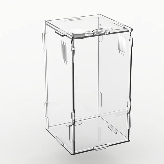 BETAZOOER Acrylic Mini Reptile Tank Habitat Transparent Terrariums with Locking Latch Suitable for Tarantula Isopod Roach Invertebrates (4''x4''x8'')