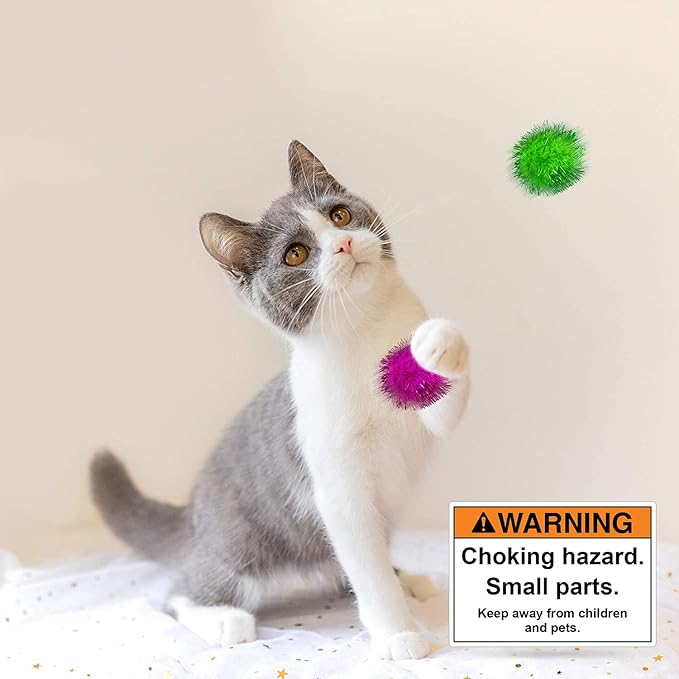 AUEAR, 20 Pack Sparkle Balls 1.5 Inches Tinsel Poms for Cats Pets Assorted Colors