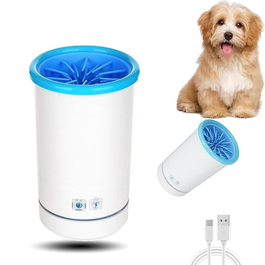 Automatic Dog Cleaner, Soft Electric Washer USB Rechargeable Portable Cleaner Cup, Dog Foot Cleaning Machine for Small to Medium Dogs Cats (White Blue)