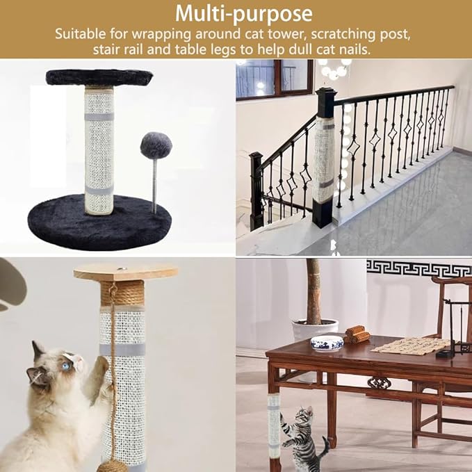 Cat Nail File Scratcher, Cat Nail File with80 Aluminum Oxide Grit, Natural Cat Scratch Pads Wrap Around a Cat ScratcherPost or Cat Tree Base to Help Trimming Cat Nails and Protect Furniture