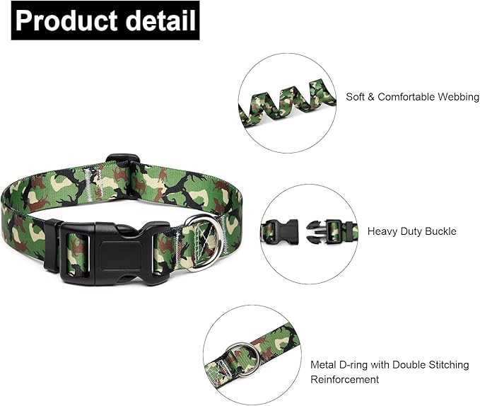 Mercano Adjustable Dog Collar - Special Design Patterns, Soft Nylon Comfortable Durable Pet Collar for Small Medium Large Dogs (XS, Dog Camouflage Green)