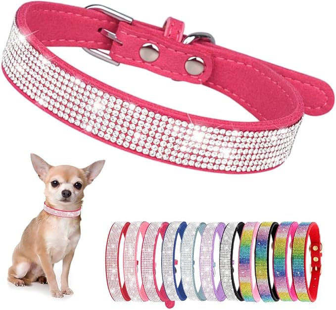 Puppy Dog Collar with Rhinestone Crystal Diamond Colorful Bling Girl Cat Collars Rose XXL