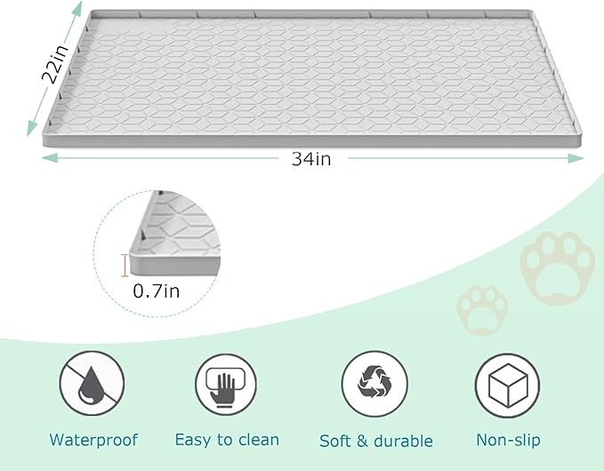 Cat Litter Mat for Litter Box, Silicone Large Cat Litter Trapping Mat - 34x22 in, Waterproof & Non-Slip, Durable & Easy Clean, Light Gray