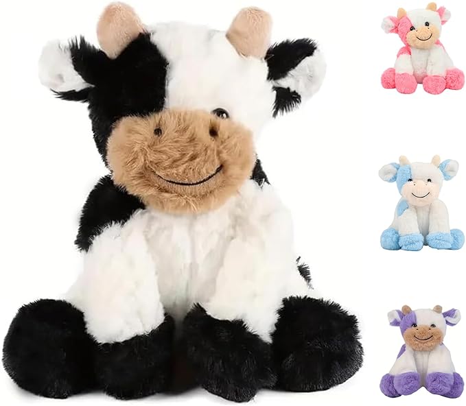 Black and White Cow Weighted Stuffed Animal 20cm/7.87in Cute Sitting Cow Plush Toy with Smile Soft Fluffy Small Farm Plushie for Kids Adults Birthday Festival Gift Bed Home Office Decor Toys