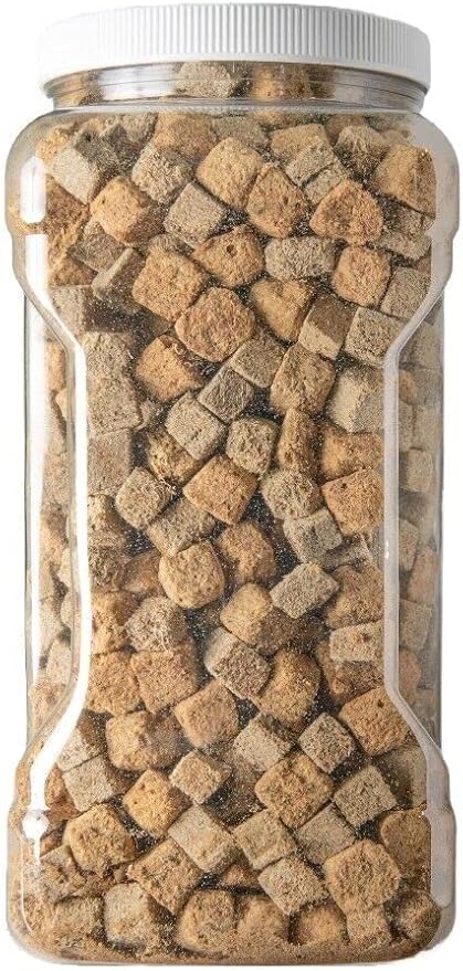 Aquatic Foods Inc. Freeze Dried Floating Brine Shrimp and Tubifex Cubes for All Tropical Fish, Marine Fish, Discus, Cichlids, Koi & Pond Fish, Turtles…12oz Lg Jar
