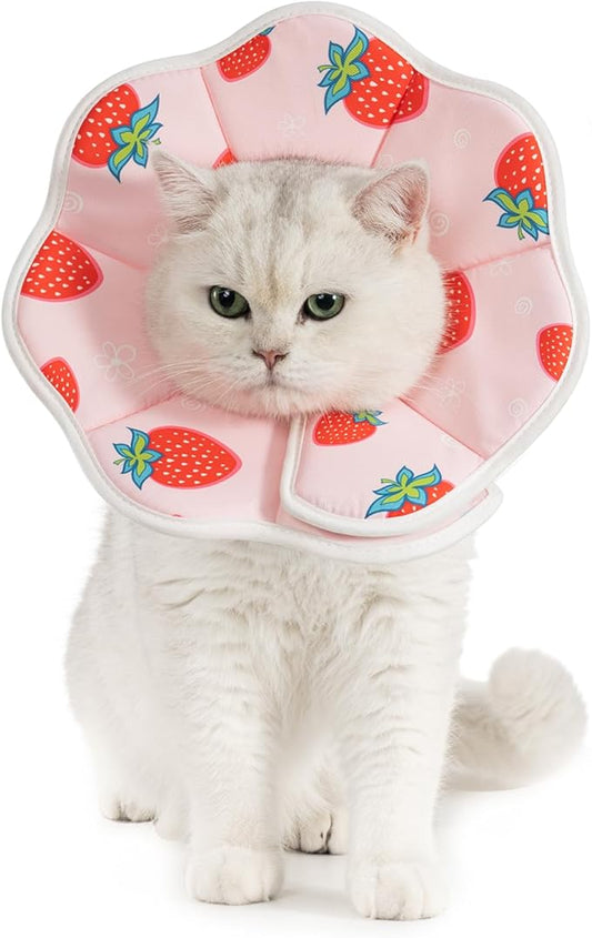 Avont Soft Cat Recovery Cone Collar, Adjustable Lightweight Kitten E-Collar for Small Dogs, Comfortable Neck Donut Stop Licking Scratching After Surgery -Strawberry(M)