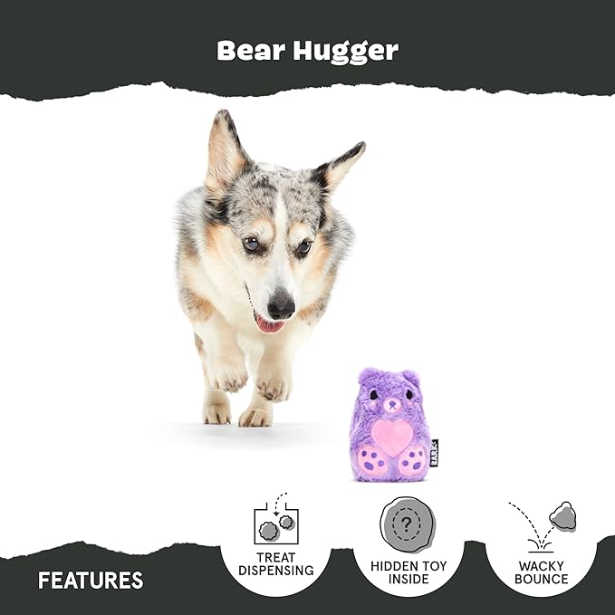 Barkbox Bear Hugger Dog Toy for Aggressive Chewers | 2-in-1 Plush & Rubber Treat-Dispensing Toy for Small Dogs | Puppy Teething Toys & Dog Toys to Keep Them Busy
