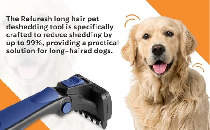 Deshedding Dog Brush for Long Hair (Small,Blue) – Gentle Deshedding tool for Dogs & Cats – Reduces shedding, without damaging topcoat. Removes Loose Fur & Dead Undercoat.