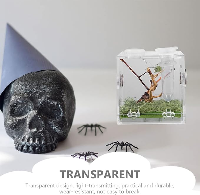balacoo 8 Sets Jumping Spider Enclosure: Spider Cage Habitat Jumping Terrarium Micro Scorpion Droppers Reptile Hide Clear Enclosure Breeding Box Case with Breeding Tweezers