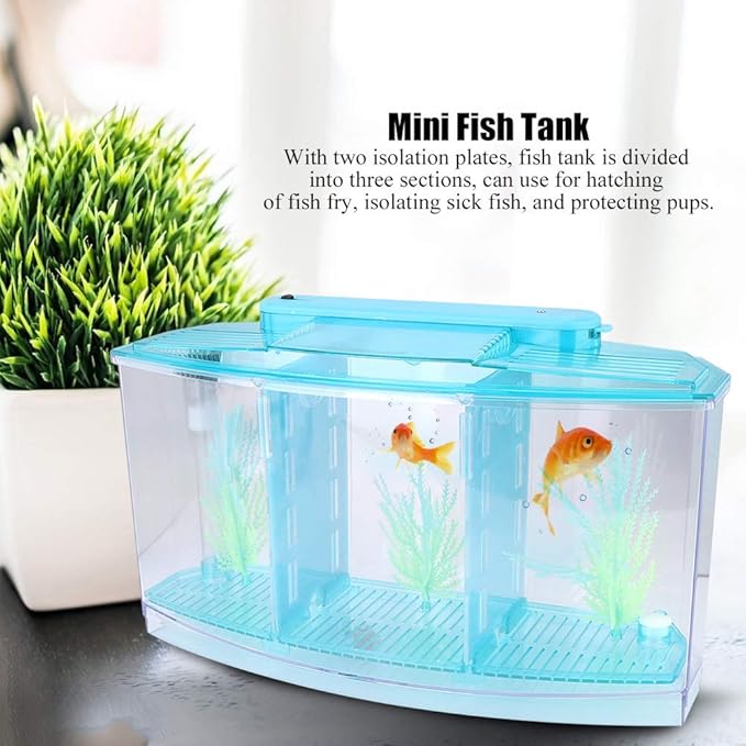 Betta Fish Tank, Adjustable Light Isolation Acrylic Small Aquarium with LED Light, Small Fish Tank Starter Kit, Beta Fish Tank with Water Change Valve for Office Home Room Decor (Blue)