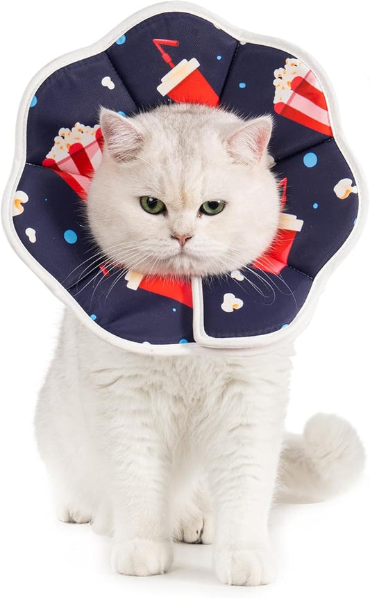 Avont Soft Cat Recovery Cone Collar, Adjustable Lightweight Kitten E-Collar for Small Dogs, Comfortable Neck Donut Stop Licking Scratching After Surgery -Popcorn(S)