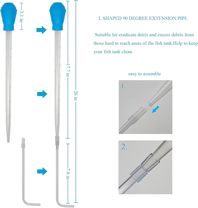 Aquarium Coral Feeder Fish Feeder Waste Clean Tool Manual Cleaner Water Changer Fish Tank Cleaning Tool Siphon Dropper Waste Remover Aquatic Bottom Pipette (25IN)