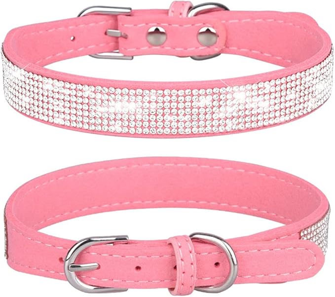 Xs Dog Collar Girl, Extra Small Dog Collar with Rhinestones, Pretty Diamond Fancy Crystal Glitter Jewel Bling Puppy Collars for Small Medium Large Breed Pet Female Dogs Cats Kitten, Pink XSmall