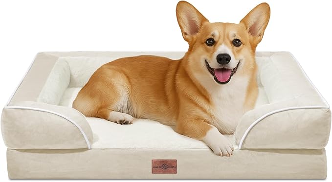 Comfort Expression Medium Dog Beds Waterproof Orthopedic Foam Dog Sofa Beds for Medium Large Dogs Comfy Pet Bed with Washable Removable Cover & Non-Slip Bottom(Medium,Beige)