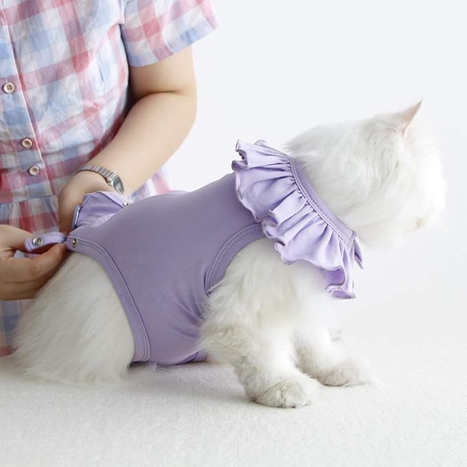 Cat Recovery Suit for Abdominal Wounds and Skin Diseases, Breathable Surgical Recovery Shirt After Surgery Wear Anti Licking Wounds,E-Collar Alternative for Cats Pet Kitten(RSC01-purple-l)