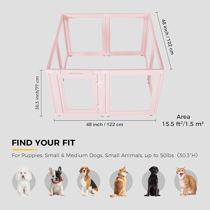 Clear Acrylic Plastic Dog Playpen - Clear Dog Play Pen - Easy Assemble Acrylic Dog Playpen - Puppy Playpen, Cat Playpen, Small Animal Playpen, Dog Play Pen Indoors (Pink-30.3" H, 8PCS)