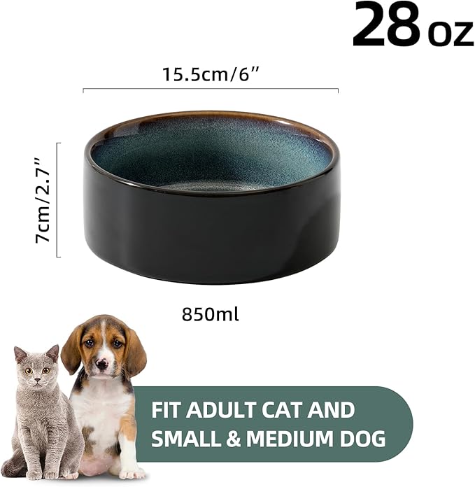 Ceramic Set of 2 Dog Bowls, Food and Water Bowls for Dogs, Puppy, 2pcs Dog Dishes, Pet Feeder(6inch, 2 x Starry Sky Bowls)