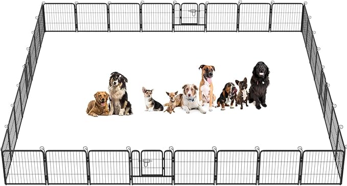 BestPet Dog Playpen Indoor 24 inch 32 Panels Metal Dog Pen Pet Dog Fence Outdoor Exercise Pen with Doors,Pet Puppy Playpen for RV Camping Yard, Black