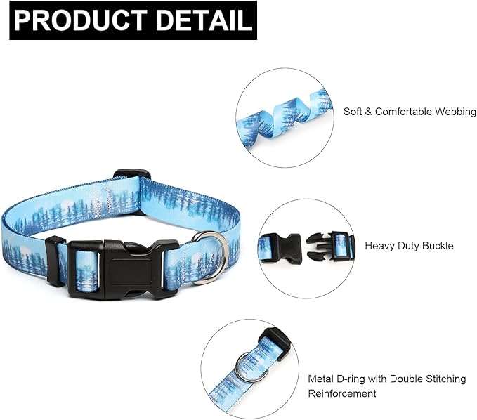 Mercano Adjustable Dog Collar - Special Design Patterns, Soft Nylon Comfortable Durable Pet Collar for Small Medium Large Dogs (S, Forest)
