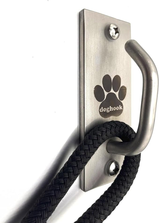 Canine Hitch- Secure Dog Leash Parking Mounted Indoor – Outdoor Wall Hook - Tie Out Stainless Steel Practical Lead Management for Home & Business, Standard Size