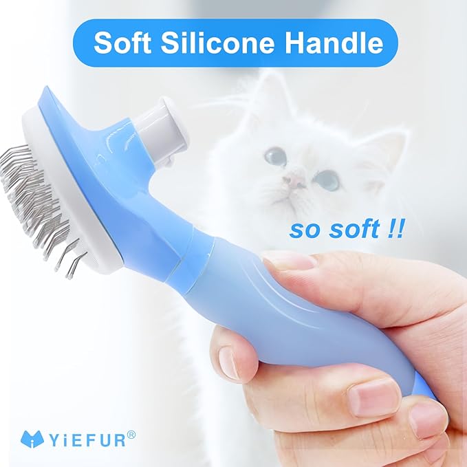 Cat Hair Brush,Cats Brushes for Shedding,Soft Silicone Self Cleaning Brush for Short and Long Haired Cats for Grooming and Shedding (Blue)