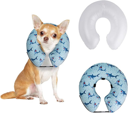 CuteBone Inflatable Dog Donut Collar with Removable Soft Fleece Covers for Small/Medium/Large Dogs and Cats After Surgery GWB05M