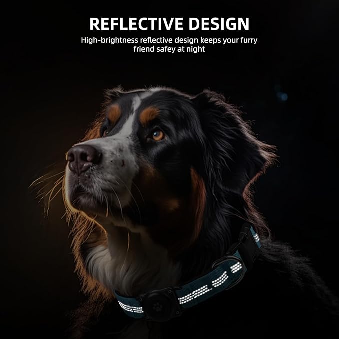 Upgraded AirTag Collar, IP68 Waterproof Holder, Reflective, Ultra-Durable, Comfortable Padded, Heavy Duty for Small to Large Dogs (XS (10.25"-13"), Blue)