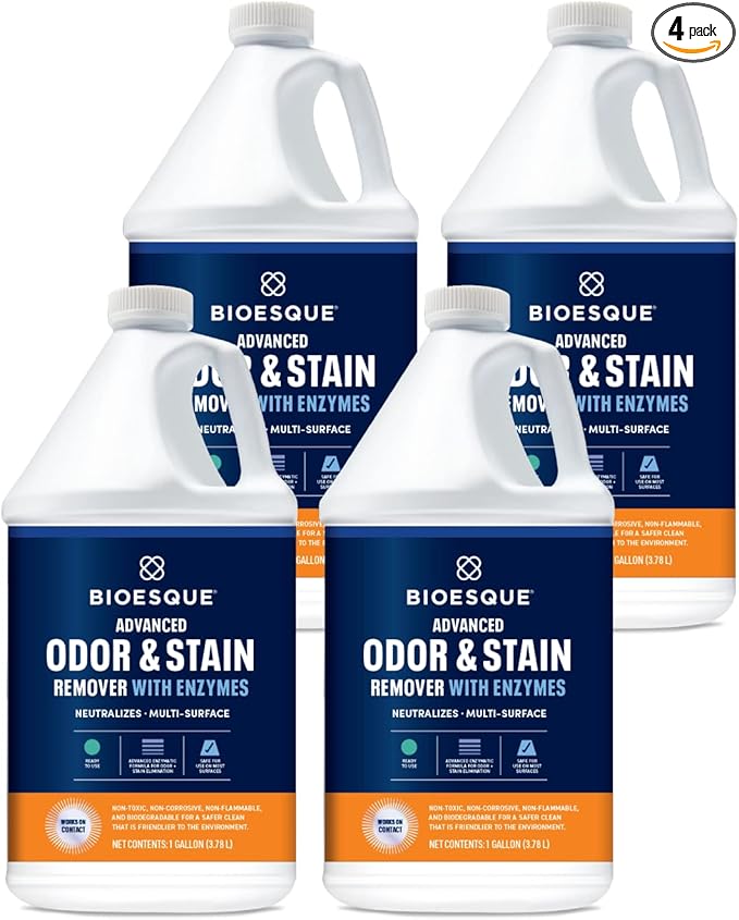 Bioesque Advanced Odor & Stain Remover with Enzymes, 1 Gallon (Pack of 4)
