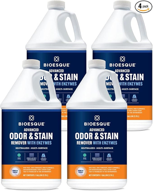 Bioesque Advanced Odor & Stain Remover with Enzymes, 1 Gallon (Pack of 4)