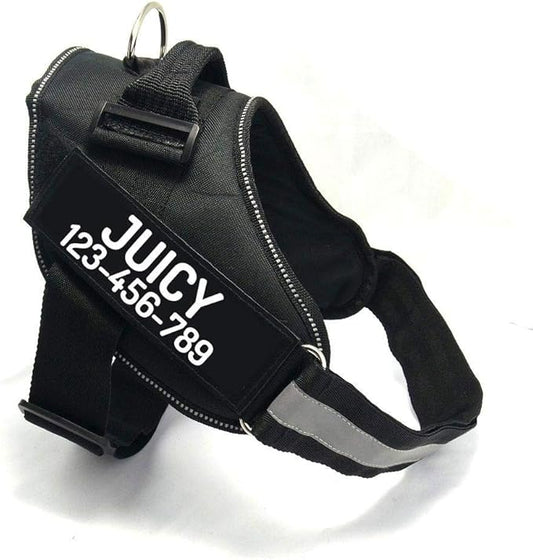 PawPawify Custom No Pull Dog Harness with Name and Phone Number, Heavy Duty Personalized Pet Vest to Prevent Tugging, Pulling, or Choking, Training and Walking (Black, XS (5-9LBS))