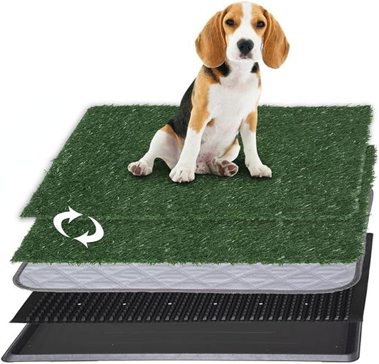 Artificial Grass Dog Grass Pad with Tray, Reusable Pet Urinal Pads for Training, 4 Layers Washable Bathroom Balcony Indoor Dog Potty (M-20×25")