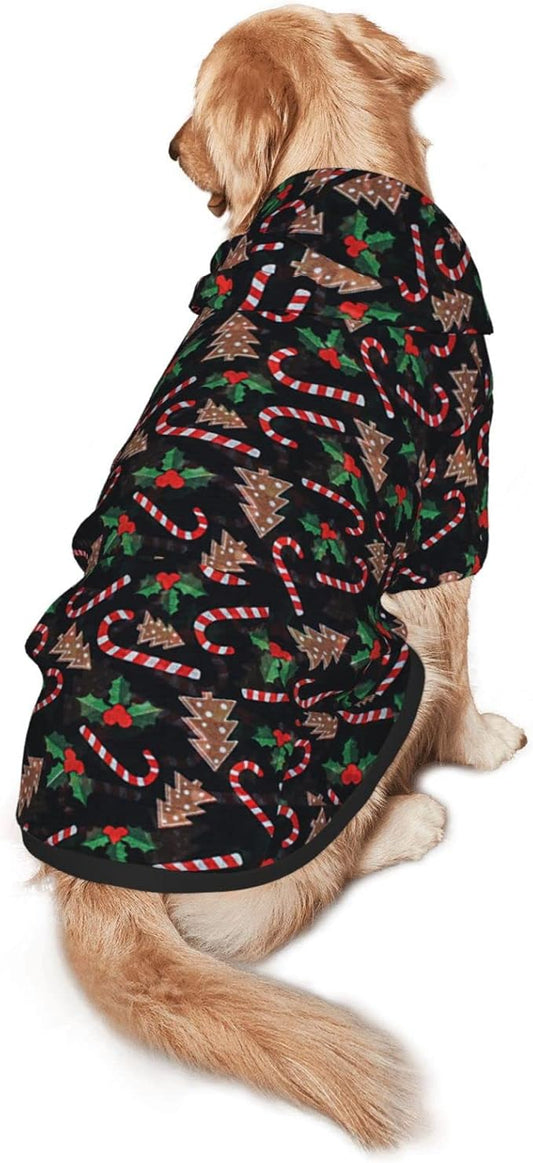 Christmas Tree Black Hoodie,Christmas Cosplay Dog Clothes with Pocket and Hat Winter Clothes Sweaters XXX-Large