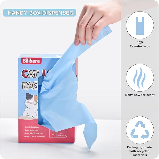 Cat Litter Bags, 120 Count, Ultra Thick, Scented, Leak-Proof, Disposable, 15 Liters Capacity