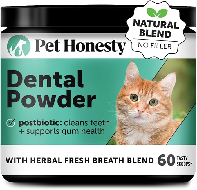 Cat Breath Freshener Dental Powder for Teeth Cleaning Plaque Off, Dental Care for Cats, Tartar Remover for Teeth with Natural Herbal Blend (60 Day Supply)
