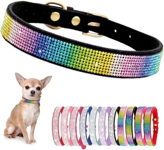Rhinestone Dog Collar for Small Dogs, Bling Diamond Fancy Crystal Glitter Pretty Jewel Pet Puppy Collars for XXS XS Small Medium Large Breed Girl Dogs Female Cats Kitten, Colorful Black L