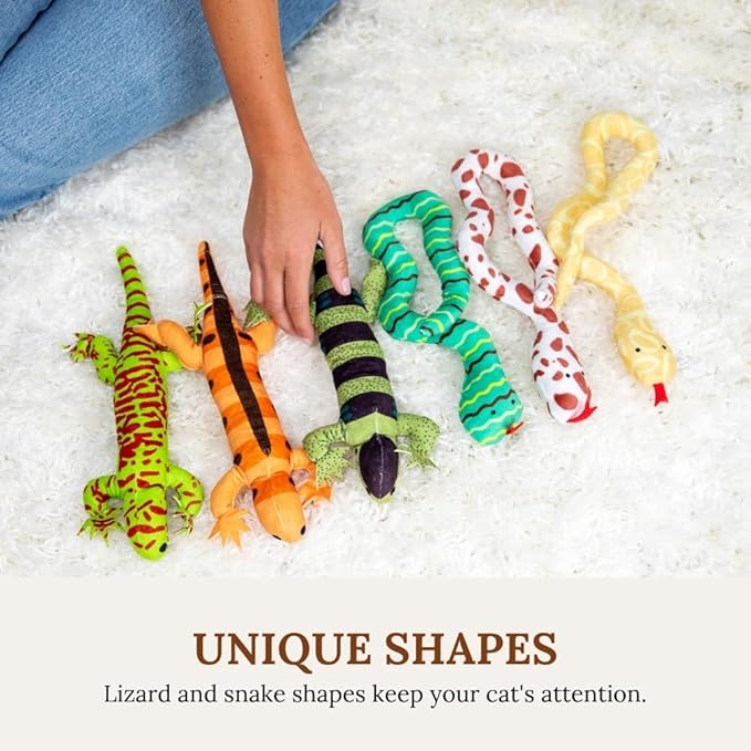Cat Toy Snake Lizard Catnip Toys Chew Bite Resistant Toys for Indoor Cats Boredom Relief Teeth Cleaning Interactive Funny Cute Kitten Cat Lover Gifts Set of 6 Realistic Hunt Prey Activity Games