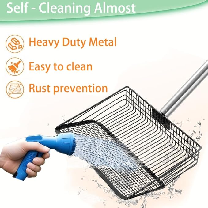 Chicken Poop Scooper - 54-Inch Long Handle Chicken Coop Cleaner, 10-Inch Wide Metal Waste Scooper for Poultry, Rabbit Hutch & Pet Cages