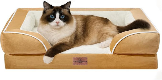 Comfort Expression Small Dog Beds Waterproof Cat Beds Orthopedic Foam Sofa Beds for Small Dogs Comfy Pet Bed with Washable Removable Cover & Non-Slip Bottom(XX-Small,Khaki)