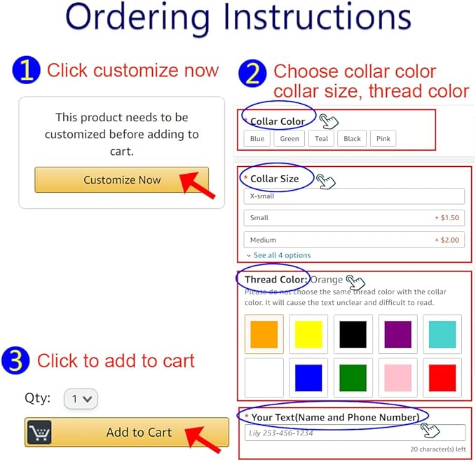 Personalized Dog Collar, Custom Embroidered Pet Name and Phone Number 4 Adjustable Sizes X-Small Small Medium Large Quick Release Buckle and D-Ring