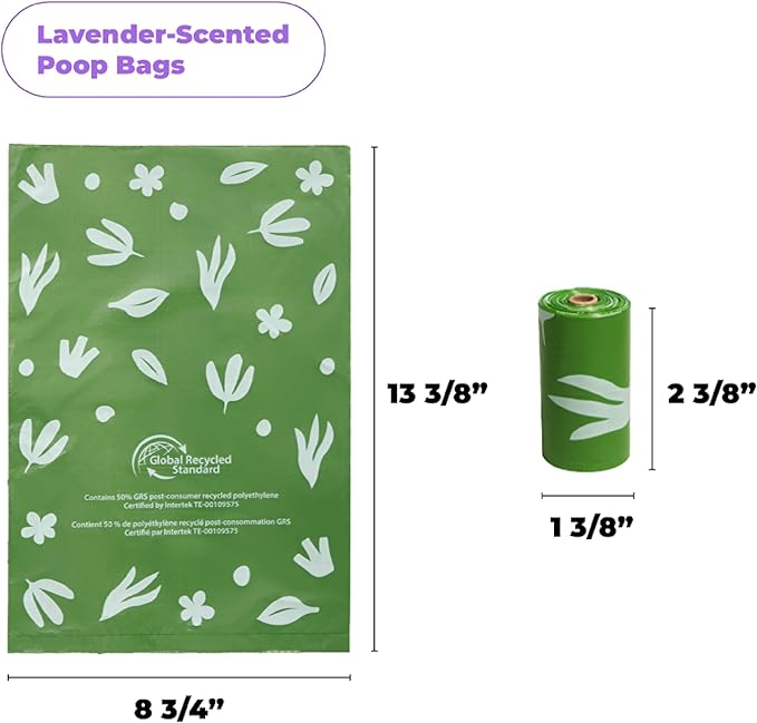 Best Pet Supplies Poop Bags for Dogs, 50% Post-Consumer Recycled Content dog waste bags on rolls, fits all poop bag holders for leashes - 600 Count, Green, Lavender Scented